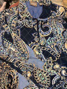 Chico's Quilted Paisley Jacket - Navy, Light Blue & Gold Accent